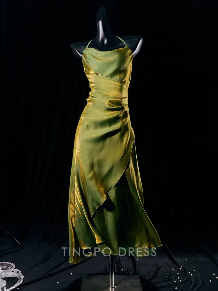 TingPo Wholesale Elegant Green Asymmetrical Flounce Hem Summer Cami Dress